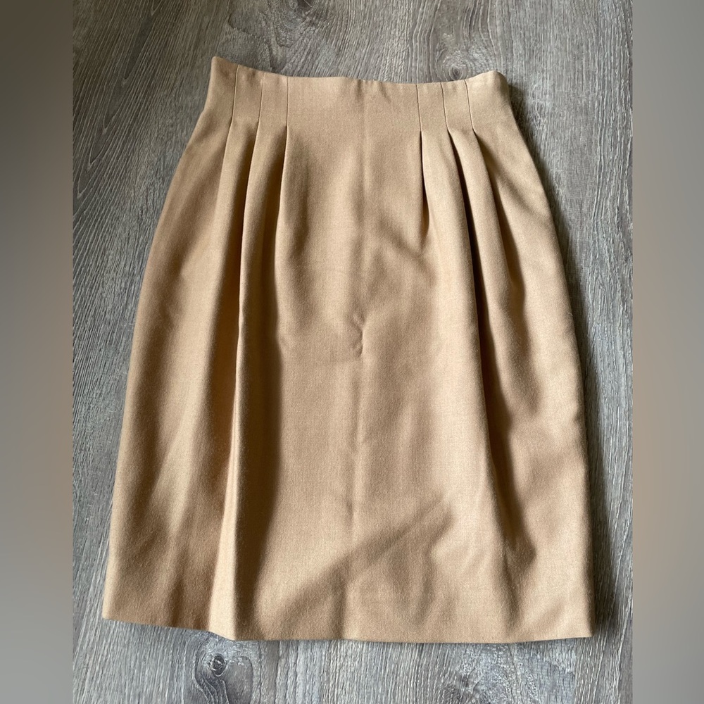 100% Wool Vintage Hb Size 6 Camel Tan MIDI Pencil Skirt Officewear